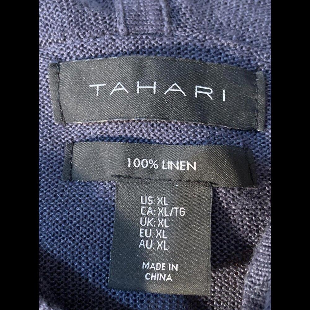 Tahari Hoodie Womens XL 100% Linen Minimalist Slate Blue Gray Stone Washed - Picture 8 of 9